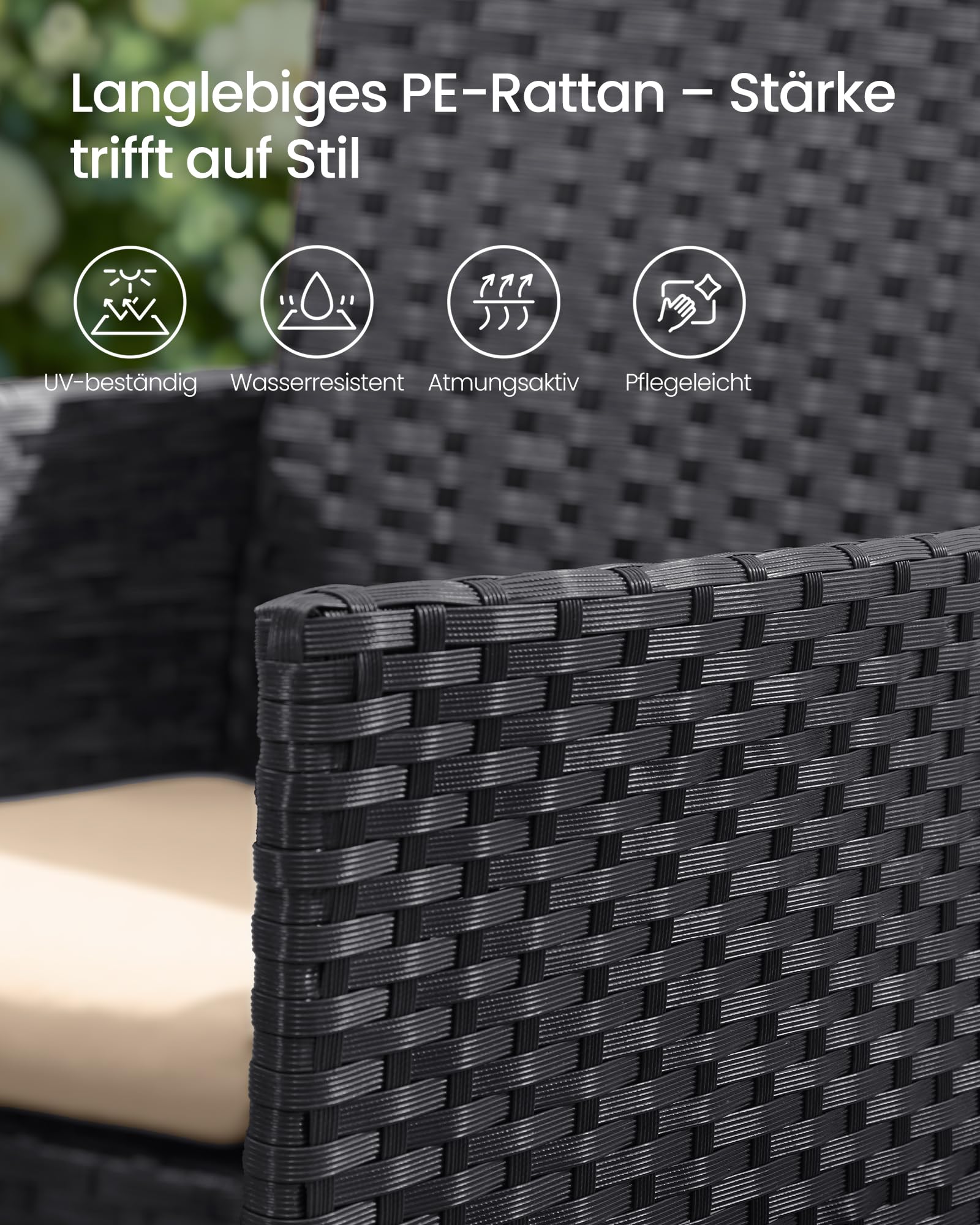 SONGMICS Balkonmöbel, Gartenmöbel-Set, aus PE-Polyrattan, Lounge-Set, Tisch und 2 Stühle, Terrassenmöbel, Outdoor, für Terrasse, Balkon, Garten, schwarz-Taupe GGF003B01 4
