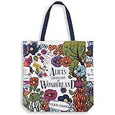 Steel Mill & Co Cute Canvas Tote Bag for Book Lovers, Bookish Reusable/Foldable Bag for Work/Groceries, Alice's Adventures in Wonderland (Floral Nonsense)