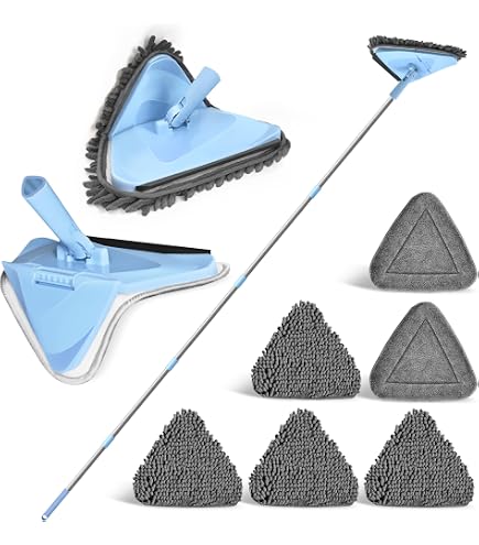 360-Degree Rotating Triangle Mop With Telescopic Handle - For Windows, Ceilings, Tiles & Hard-to-Reach Spots (Includes 2 Cloths) - View #9