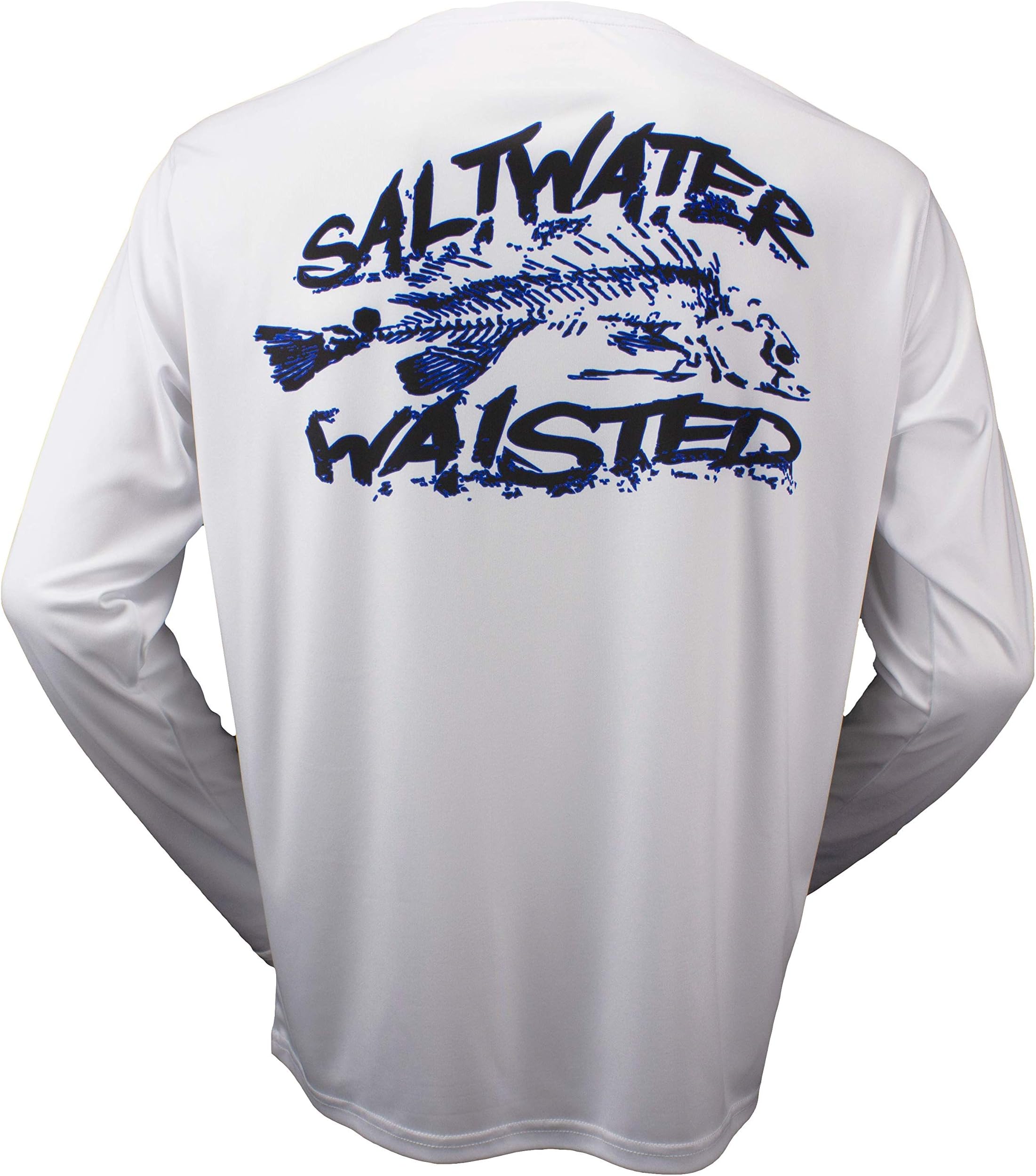 Saltwater Waisted Blue Redfish Bones Long Sleeve Solar Performance UPF 50+ Fishing Shirt