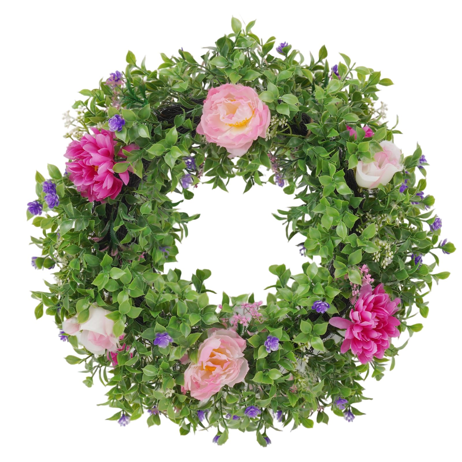 Photo 1 of Summer Wreaths for Front Door - 18 Inch Artificial Greenery Wreath, Spring Floral Door Hanging with Textured Leaves, All-Weather Porch Decor for Farmhouse Entryway