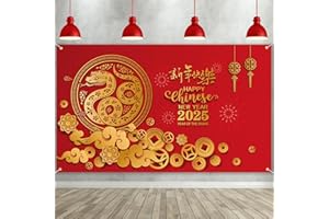 Sumind 72.8" x 43.3" Large Chinese New Year Decoration Backdrop 2025 Lunar New Year Banner Decoration Year of The Snake Happy New Year Party Background Banner for Holiday Spring Festival Party