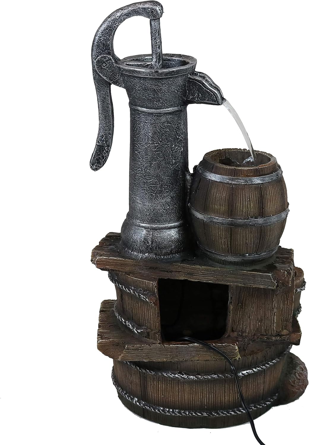 Sunnydaze Cozy Farmhouse Pump and Barrels Outdoor Fountain with LED Lights - Exterior Standing Water Feature - Corded Electric - Ideal for Deck, Yard, Balcony and Landscaping - 23-Inch: Sunnydaze Decor: Kitchen & Dining