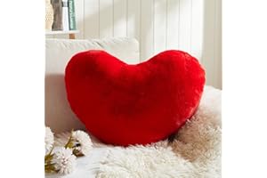 EastTree Heart Pillows, Red Heart Shaped Pillows, Love Throw Pillows Gifts, Ultra Faux Rabbit Fur Soft Small Cute Fluffy Pillows, Women Girls Kid Living Room Decor 10x13 Inch