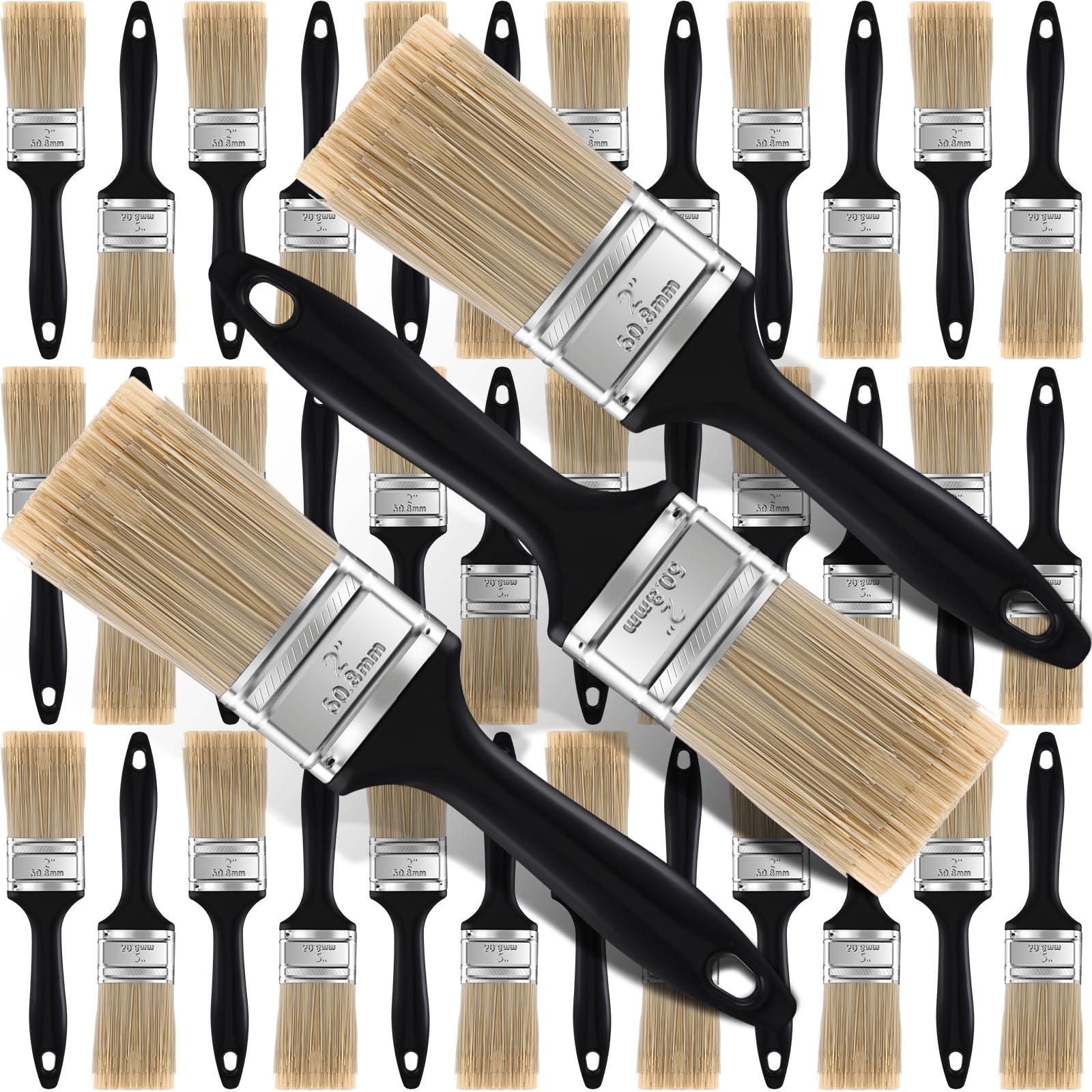 Photo 1 of Layhit 48 Pcs Paint Brushes House Chip Paintbrush with Treated Plastic Handles Wide Flat Wall Trim Painting Tool for Paint Stains Wood Cabinet Deck Fence Door Furniture Home DIY (2”)