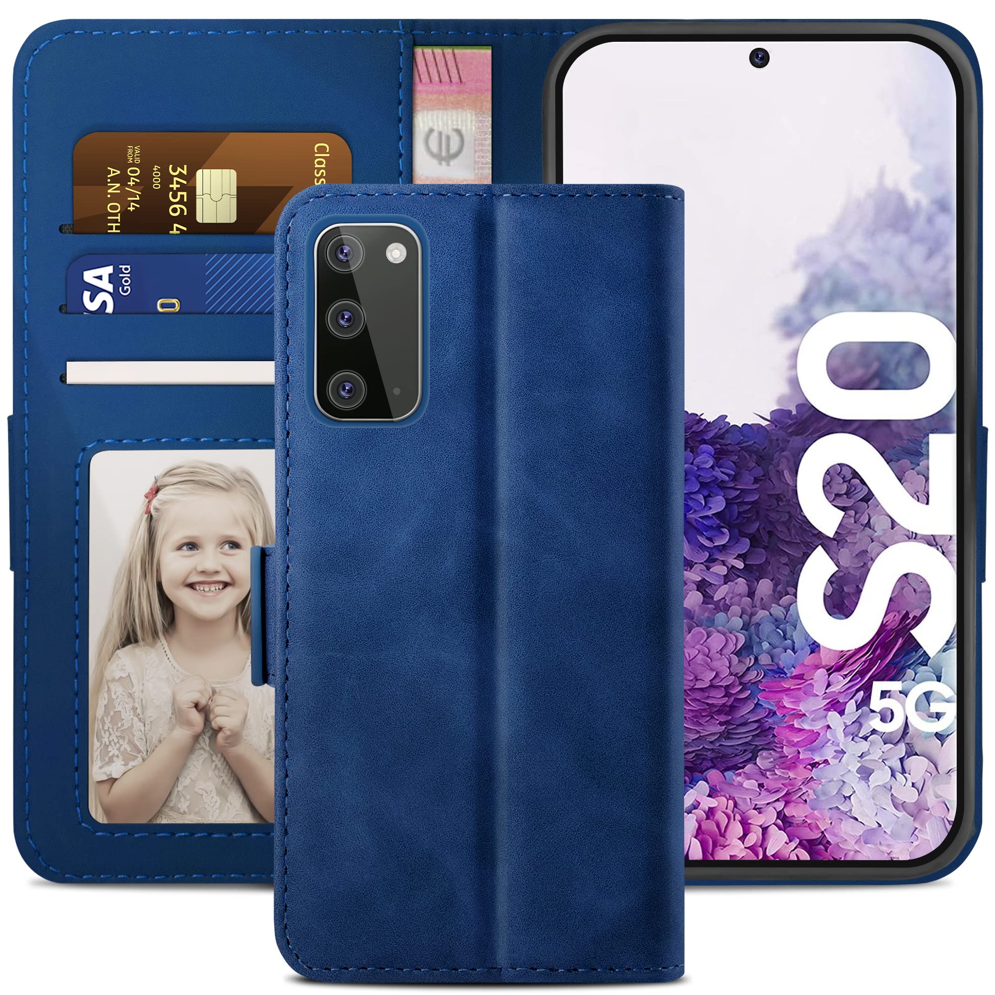 YATWIN Compatible with Samsung Galaxy S20 Case, Flip Wallet Leather Case with Card Slot and Shockproof Function Kickstand Phone Cases Cover for Samsung S20 4G/5G - Blue — image 1