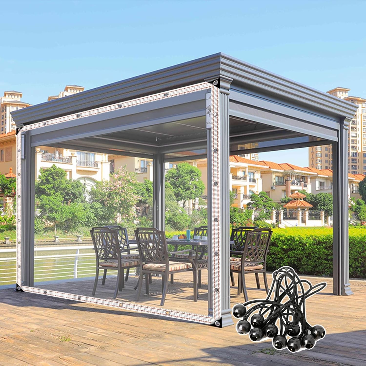 Outdoor Curtains - FLSXC Waterproof Indoor/Outdoor Curtains Heavy-Duty Clear Tarps, Weatherproof Garden Gazebo Curtains Thermal Insulated Tarpaulin, for Pergola, Patio, Awning (Color : Clear, Size : 8' x 10')