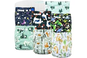 Leekalos Cloth Diapers Reusable for Boys and Girls, Baby Diaper Cloth with Inserts & Wet Bag One Size (Wild Animals)
