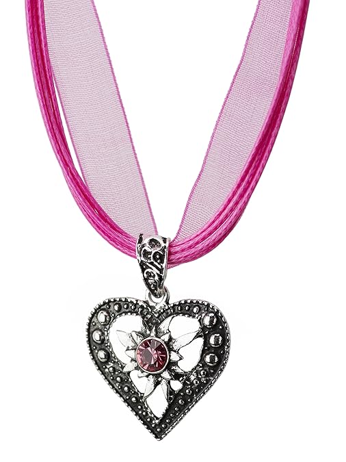 Trachtenkette Herzstein eleganter Herz Anhänger mit funkelndem Strass - Trachtenschmuck Kette für Dirndl und Lederhose