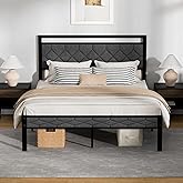 Z-hom Easy Assembly Upholstered Platform Bed Frame with Soft Padded Headboard, Modern Linen Fabric Mattress Foundation, No Box Spring Needed, Noise-Free & Sturdy Metal Support, Queen Size (Grey)