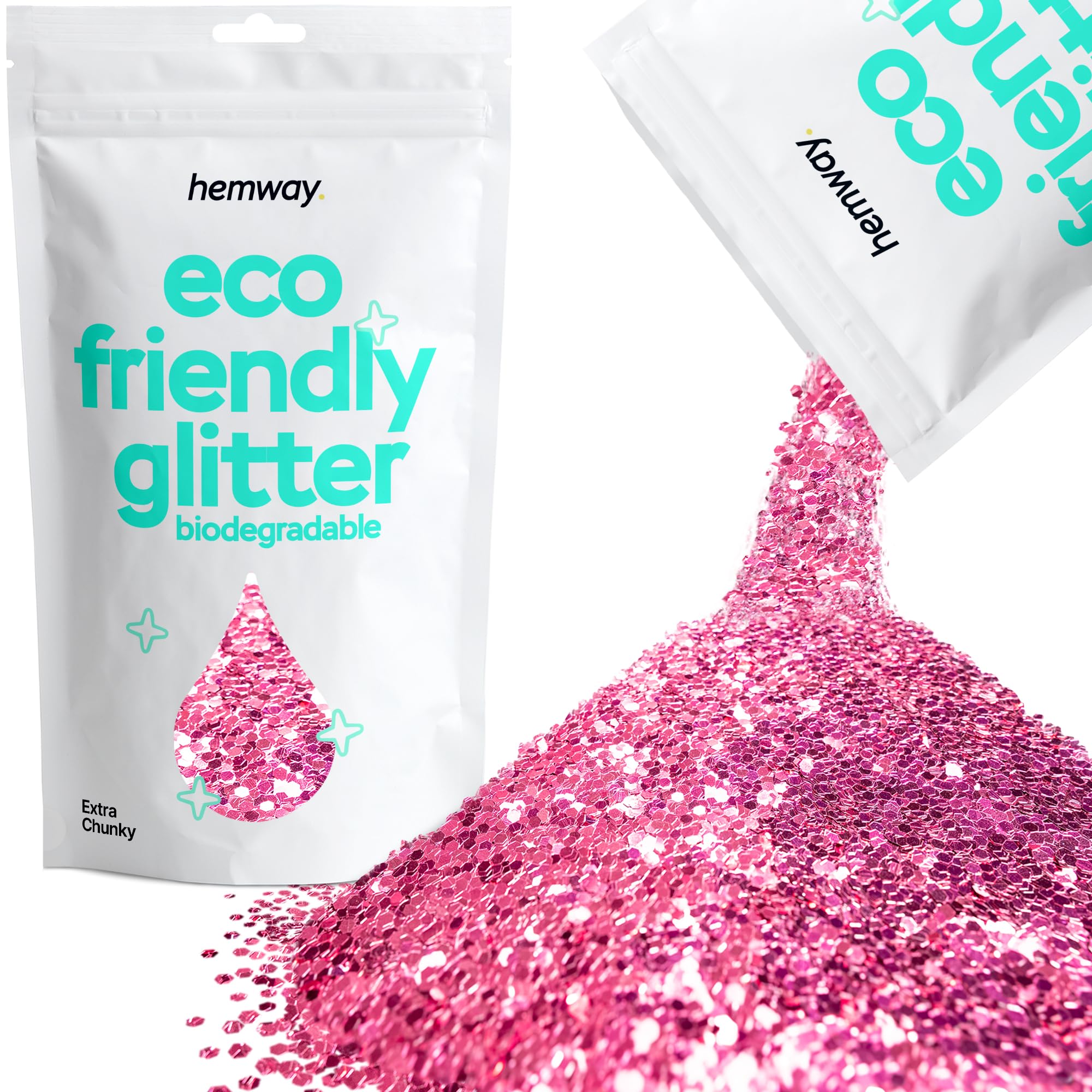 Eco Friendly Biodegradable Glitter | Rose Pink - Extra Chunky 100g, Plant Based, Biodegradable Glitter for Craft, Face, Hair, Nail, Body and Festival - Hemway — image 1