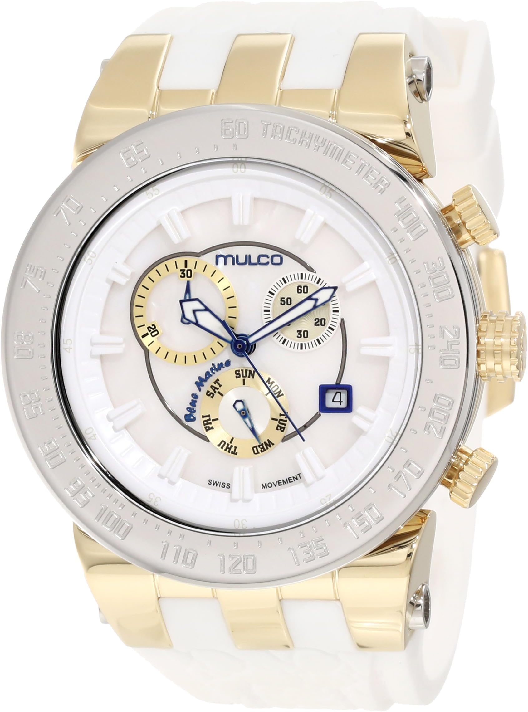 Mulco Men's 50mm White Silicone Band Steel Case Anti Reflective Sapphire Swiss Quartz Watch MW5-93503-012