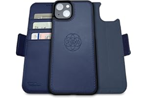 Dreem Fibonacci iPhone 14 Plus Wallet case / 2-in-1 Shockproof case and Detachable Vegan Leather Folio, MagSafe Compatible, RFID Protection [Royal]
