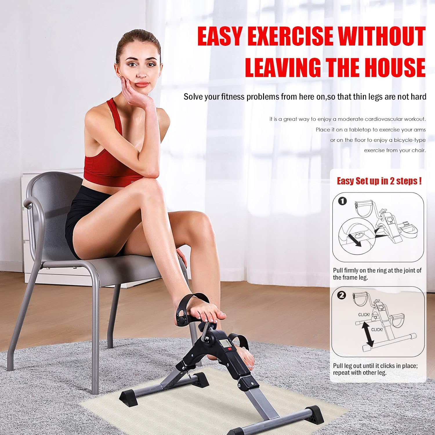 MBB Under Desk Cycle,Folding Pedal Exerciser,Mini Stationary Bike,Leg and Arm Exerciser Complimentary Triangle Anti - Slip Rubber Cover and Anti - Slip Pad: Health & Personal Care
