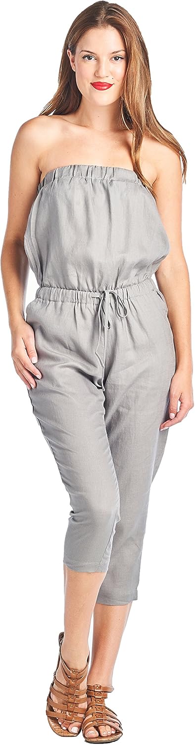 Amazon.com: High Style Women's Strapless Capri Length 100% Linen ...