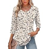 Romanstii Shirts for Women 2026 Spring 3/4 Length Sleeve Womens Tops Dressy Casual Pleated Blouses V Neck Tee Shirts S-3XL