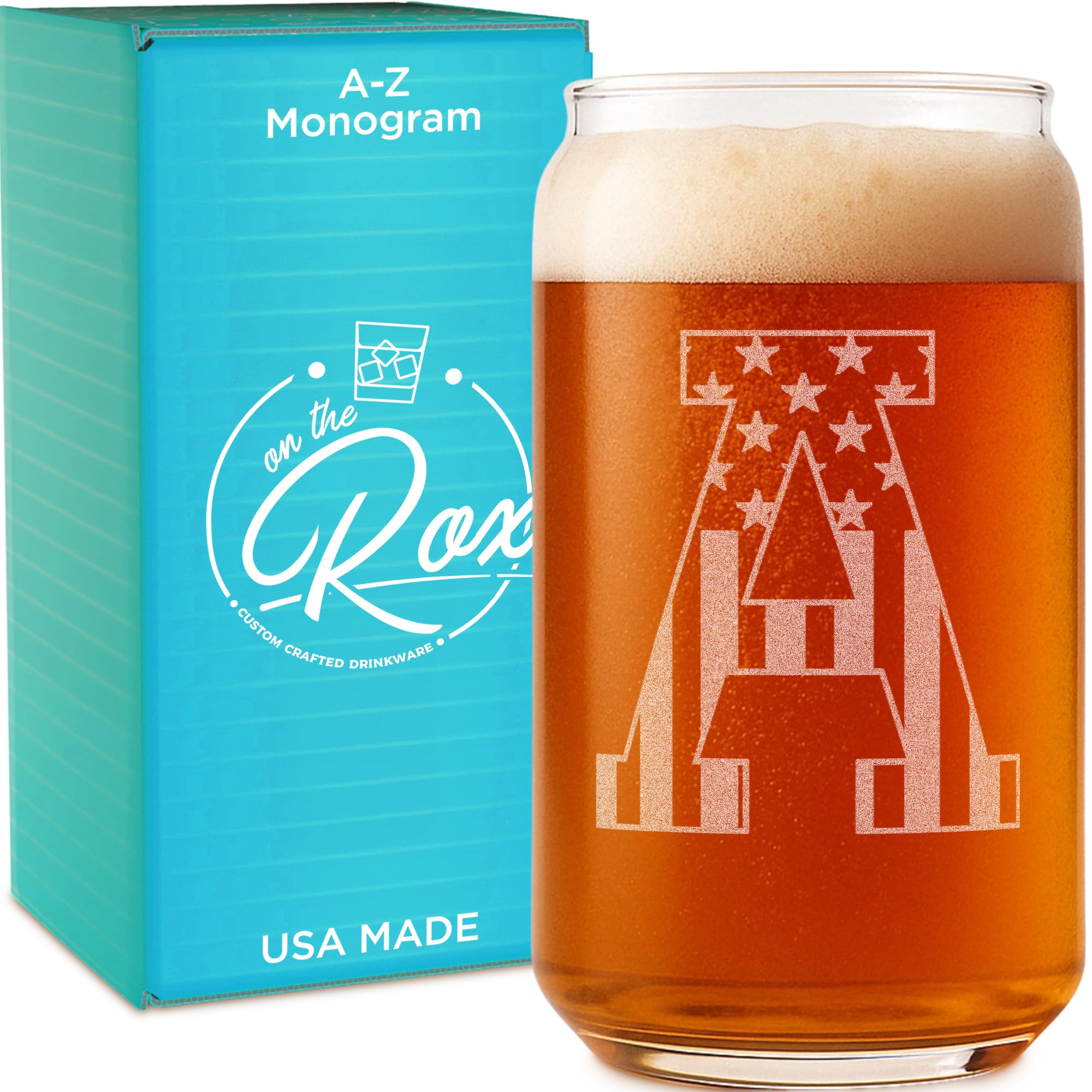 Monogram Beer Glasses for Men (A-Z) 16 oz - Beer Gifts for Men Brother Son Dad Neighbor - Unique Gifts for Him - Personalized Drinking Gift Beer Glass Mugs - Engraved Beer Can Glass (A)