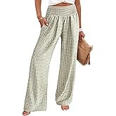 ANRABESS Womens Striped Gingham Palazzo Pants Wide Leg High Waisted Lounge Pajama Pants Cute Casual Trousers with Pockets