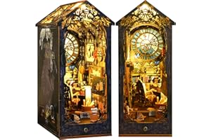 DOVIDEN DIY Miniature Book Nook Kit - 3D Model Wooden Dollhouse Toy with Light for Teen Adults, Building Mini Doll House Bookends Shelf Decor Boy Girls Gifts (Detective Agency)