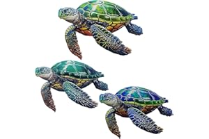John's Studio 3Pcs Metal Turtle Sea Wall Decor Outdoor Garden Hanging Art Sculptures Home Ocean Theme Decorations for Kitchen Bathroom and Pool