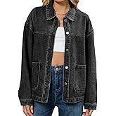 ZILIN Womens Jean Denim Jacket Long Sleeve Button Down Shirts Oversized Trendy Coat Fall Fashion Winter Clothes with Pockets