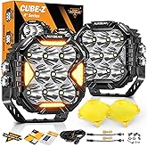 Auxbeam CUBE-Z Series 4 Inch LED Pod Lights, 112W Cube Offroad Driving Light with White DRL&Amber Turn Signal Light, 12800LM 