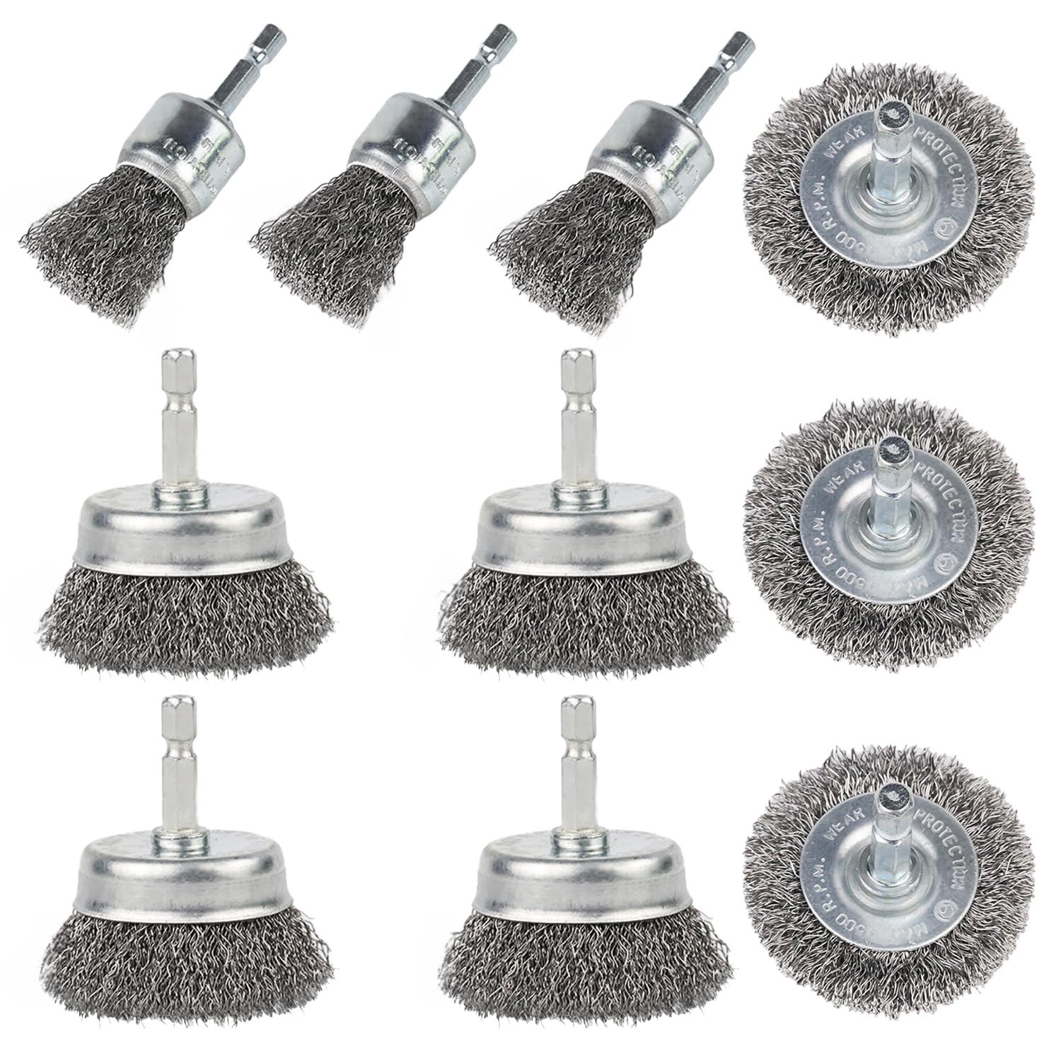 Photo 1 of 10 Pack Wire Brush for Drill, Carbon Steel Wire Wheel Brush, Cup Brush, Pen Brush Set with 1/4-Inch Hex Shank for for Cleaning Rust, Stripping and Abrasive