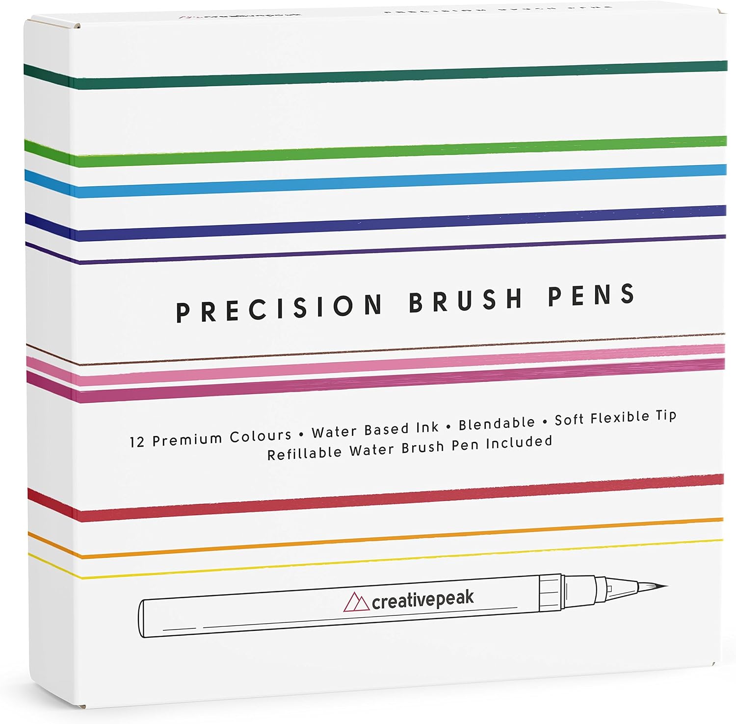 Creativepeak Watercolour Brush Pens, 12 Vibrant Soft Tip Colouring Markers w/Blending Brush