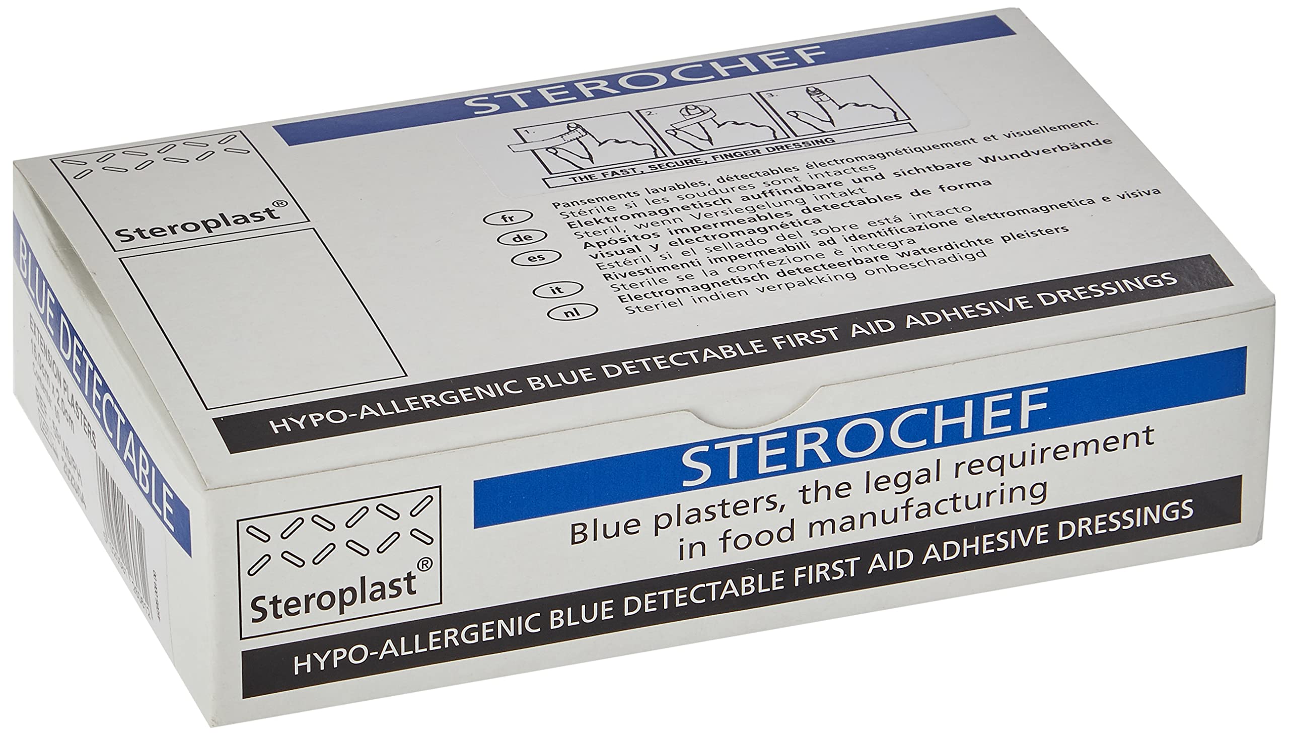 Sterochef BDP03 Blue Detectable Finger Extension Plasters, 2 x 15 cm, Pack of 50