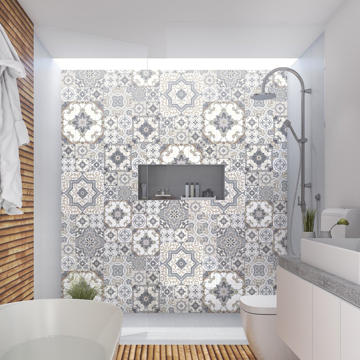 Ambiance Sticker Self-Adhesive Decorative Wall Decal Cement Tile for Bathroom and Kitchen Taïga - Pack of 60 Stickers of 20 x 20 cm