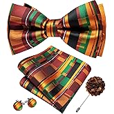 YOHOWA Mens Bow Tie Set Paisley Coloful Pre-tied Bowties Adjustable with Handkerchief Cufflinks Wedding Prom Party