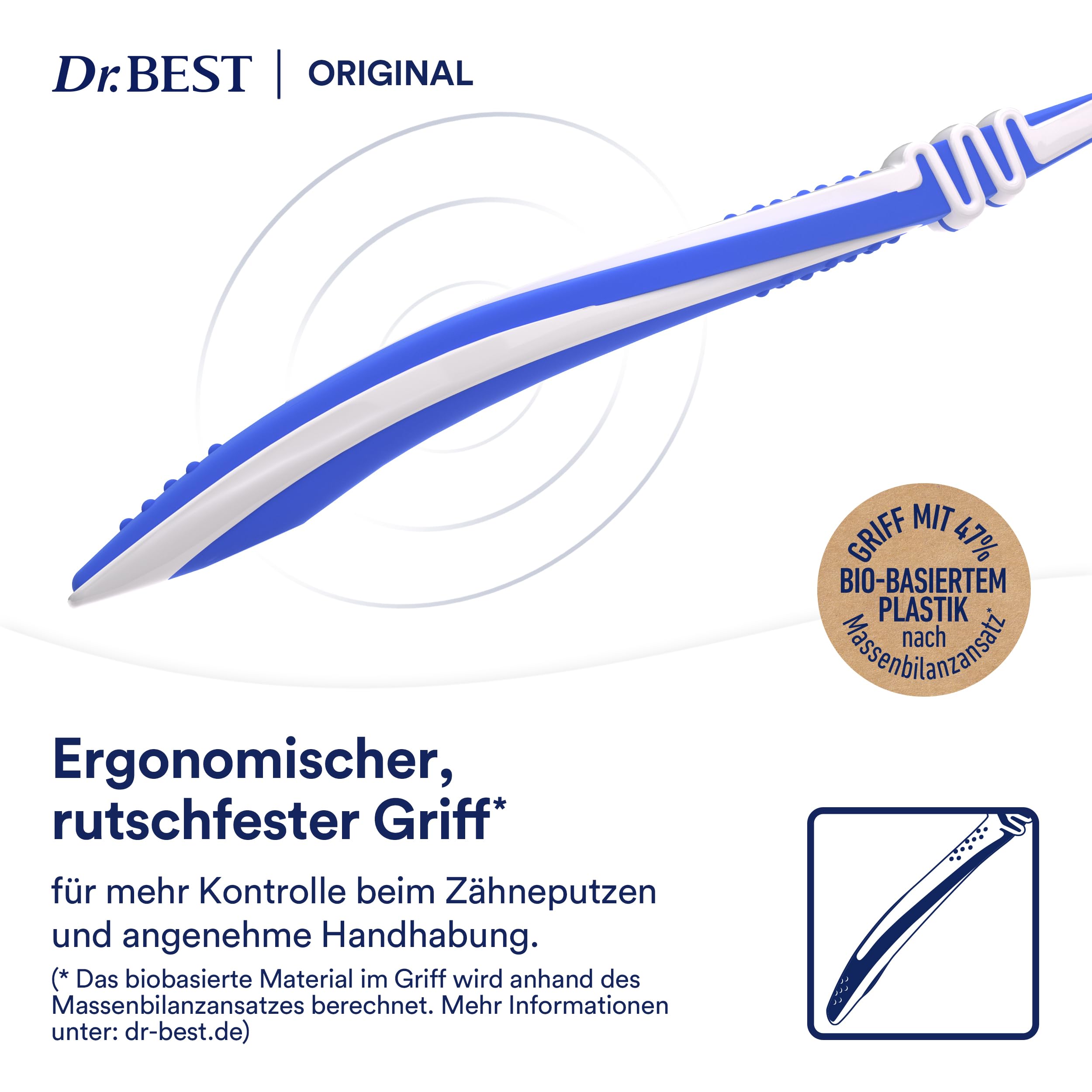 Spezialfederung: Die Flex-Zone ist eine Entwicklung der Dr.BEST Forschung. Sie gibt bei zu starkem Druck nach und hilft so, Ihr Zahnfleisch vor Verletzungen zu schützen. 7