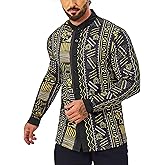 OYOZONE Men's African Traditional Pattern Print Shirt Casual Long Sleeve Button Down Shirts Luxury Printed Dashiki for Men