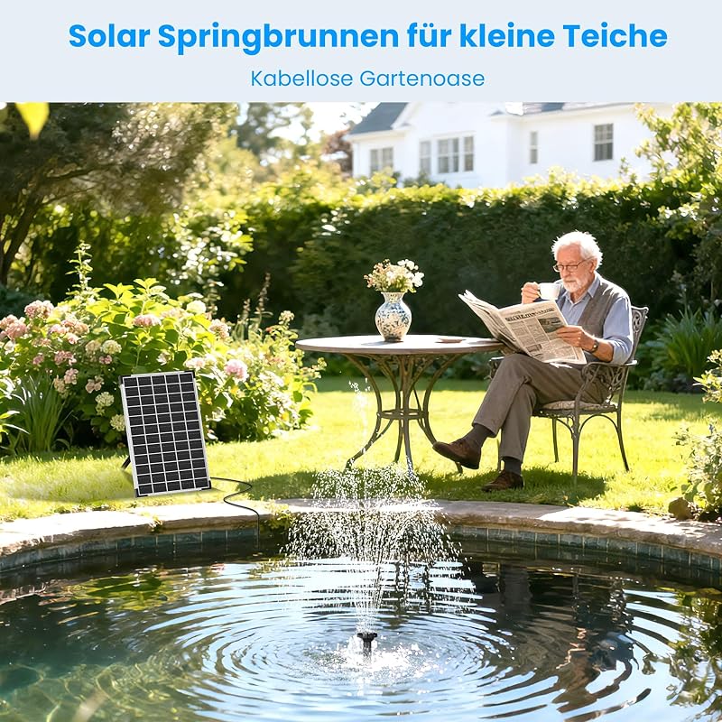 12W Solar Springbrunnen mit 5000mAh Reserveakku bis 600L Teiche