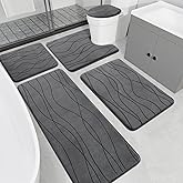 YIHOUSE Memory Foam Grey Bathroom Rug Sets 5 Piece, Ultra Absorbent Bath Mat for Bathroom - Non-Slip Machine Washable & Dry Quickly, 5 Piece Bathroom Mat Set, Dark Grey