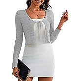 a.Jesdani Women's Shrug Sweaters Tie Front Long Sleeve Rib Knit Bolero Open Front Cropped Cardigan S-1X