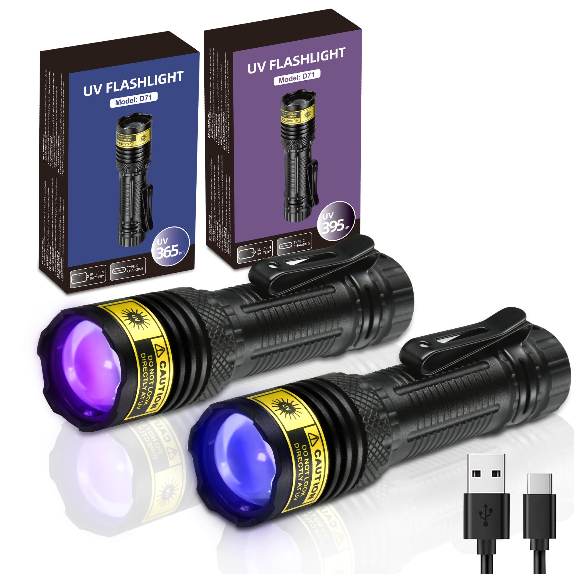 Photo 1 of DARKDAWN UV Flashlight 365&395nm Black Light Mini USB Rechargeable Ultraviolet LED Blacklight Woods Lamp Powerful Fluorescent Portable Detector for Pet Urine Stains, Money, Resin Curing?2 Pack?