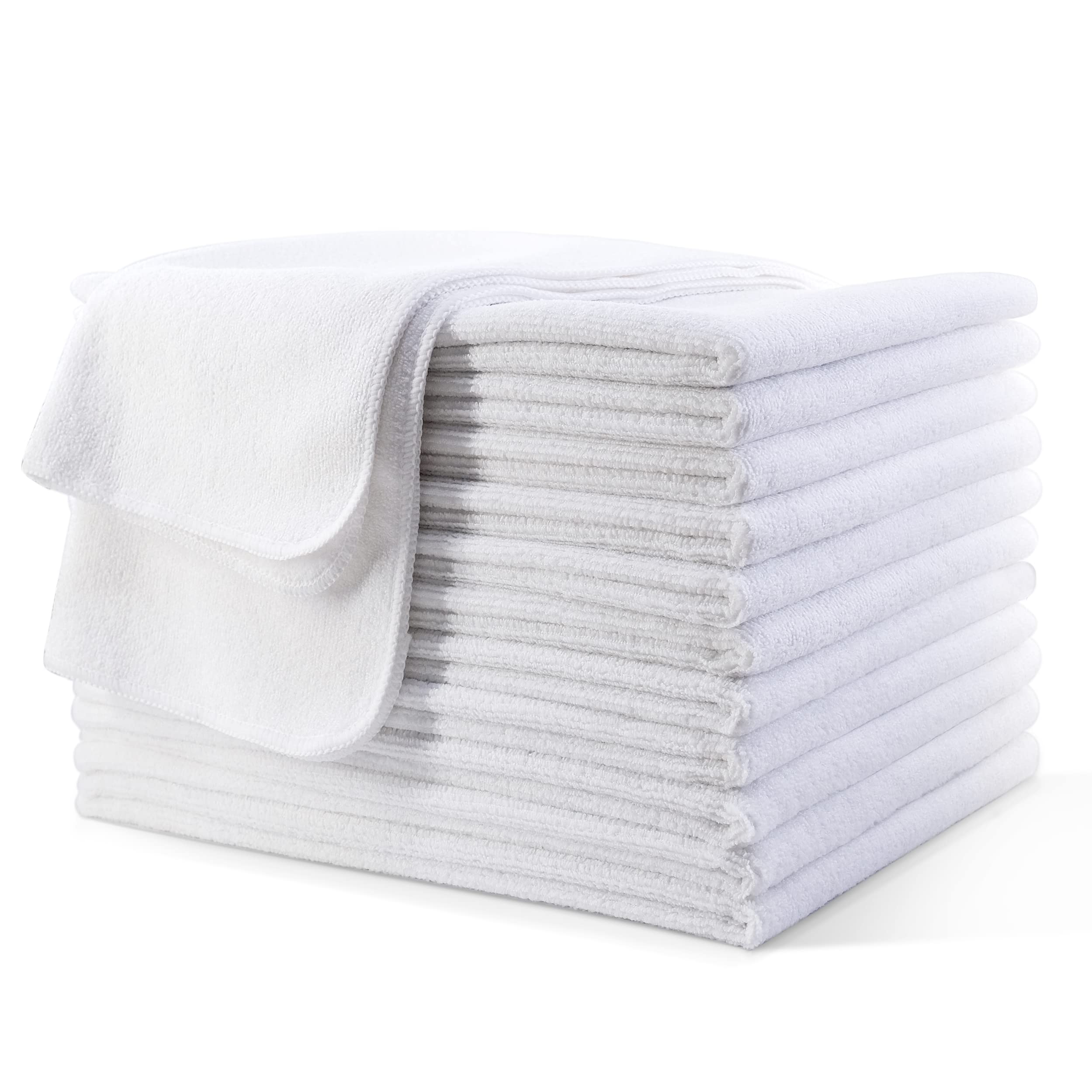 POLYTE Professional Quick Dry Lint Free Microfibre Hair Drying Salon Towel, 40x73 cm, 12 Pack (White)