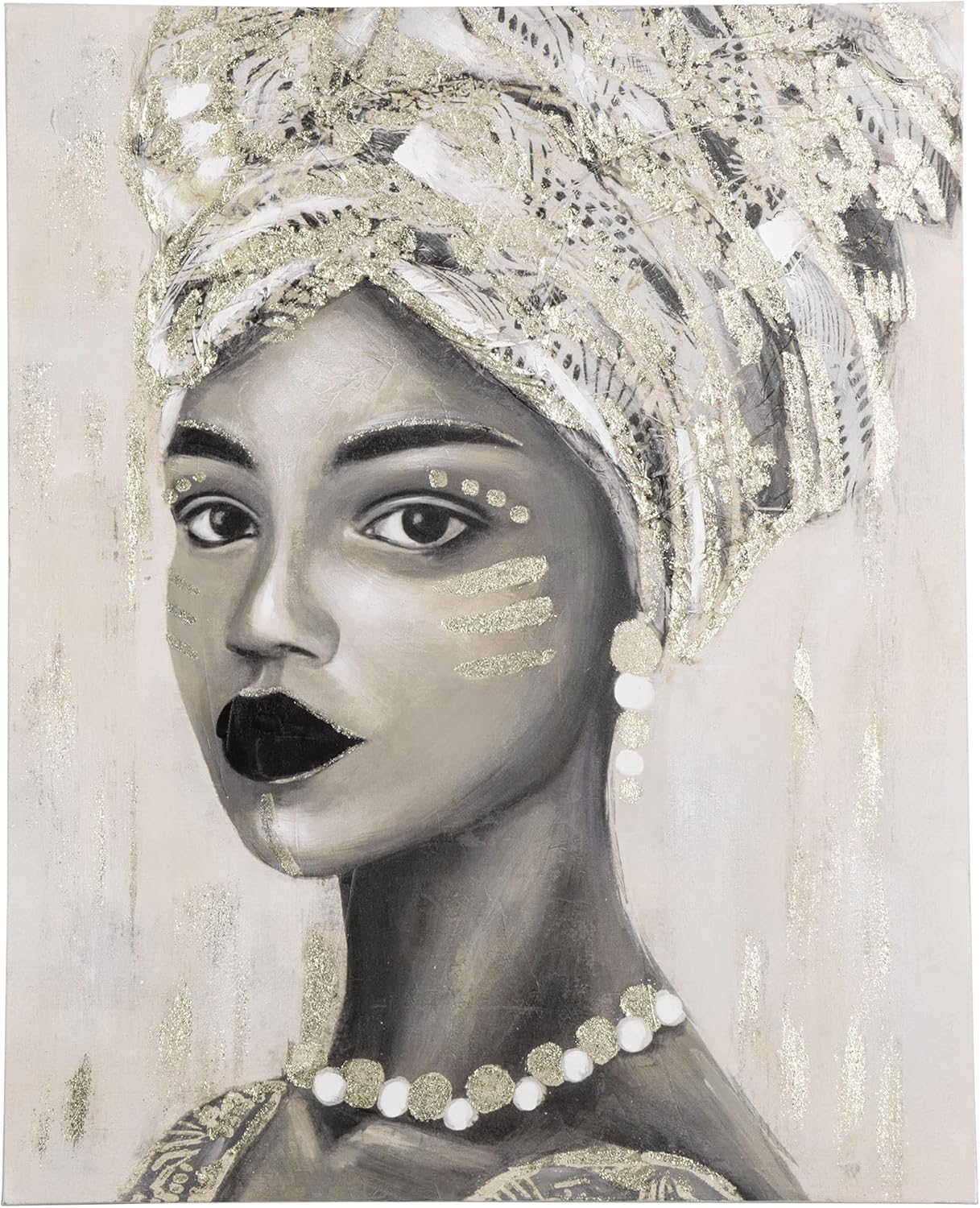 Paintings - HOMCOM Hand-Painted Canvas Wall Art for Living Room Bedroom, Painting Gold African Woman, 39.25