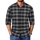 COOFANDY Men's Casual Long Sleeve Button Up Plaid Flannel Shirt Jacket with Pocket