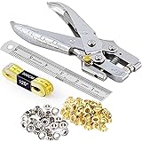 POUPHY Hole Punch Tool, Eyelet Hole Puncher Kits with 3/16 inch 200 Pcs Gold & Silver Metal Grommets for Leather Fabric Belt