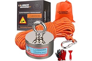 ULIBERMAGNET Fishing Magnet Kit, 1000lbs Strong Large Neodymium Fishing Magnet Kit Heavy Duty Magnets with 66ft Rope for River Retrieval Recycling Magnetic Salvage Fishing
