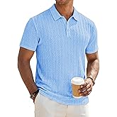 JMIERR Men's Textured Knit Polo Shirt Summer Short Sleeve Vacation Button Beach Knit Stretchy Golf Shirts