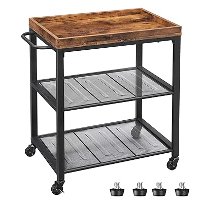 VASAGLE INDESTIC Kitchen Serving Cart with Mesh Shelves and Brakes