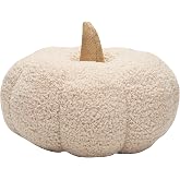 Pearhead Sherpa Pumpkin Pillow Decor, Modern Fall Home, 9", Cream | Burlap Stem, Halloween or Thanksgiving Decor, Plush and Soft Autumn Accent - Mantels, Shelves and Cozy Fall Home Styling