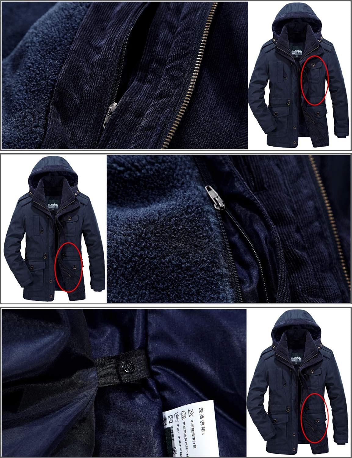 Mr.Stream Men's Winter 3-in-1 Hooded Jacket Windproof Faux Fur Lined Windbreaker Coat Outerwear Warm Parka: Clothing