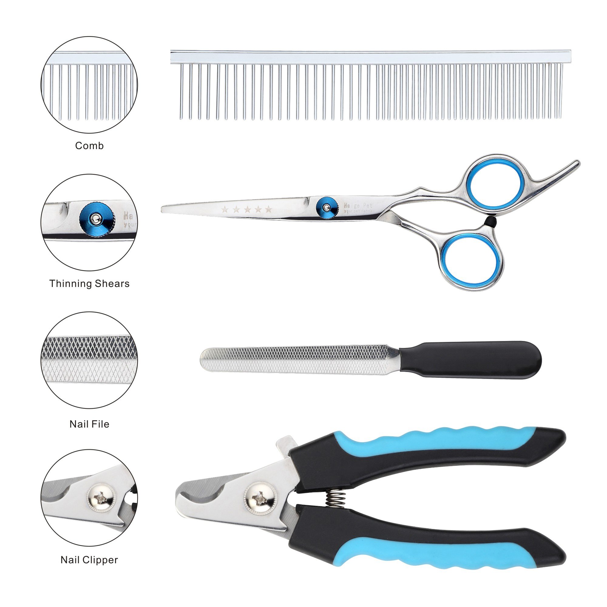 Dog Clippers,Haige Pet Grooming Electric Clipper Kit,Professional Low Noise Rechargeable Cordless Hair Trimmer Set for Dogs and Cats (Gold)