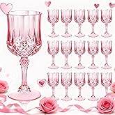 Ciaell 24PCS Pink Plastic Wine Glasses - 7 Oz Plastic Goblets for Party - Pink Vintage Drinking Glasses - Disposable Water Goblets Set for Wedding, Bar, Wine, Cocktail, Whiskey & Valentine's Day