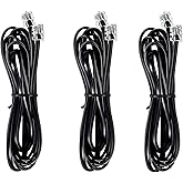 JMZLY RJ12 Cable Phone Cord RJ12 6P6C Male to Male Straight Wired for Both Data and Voice Use Black - 6.6Feet 3 Pack