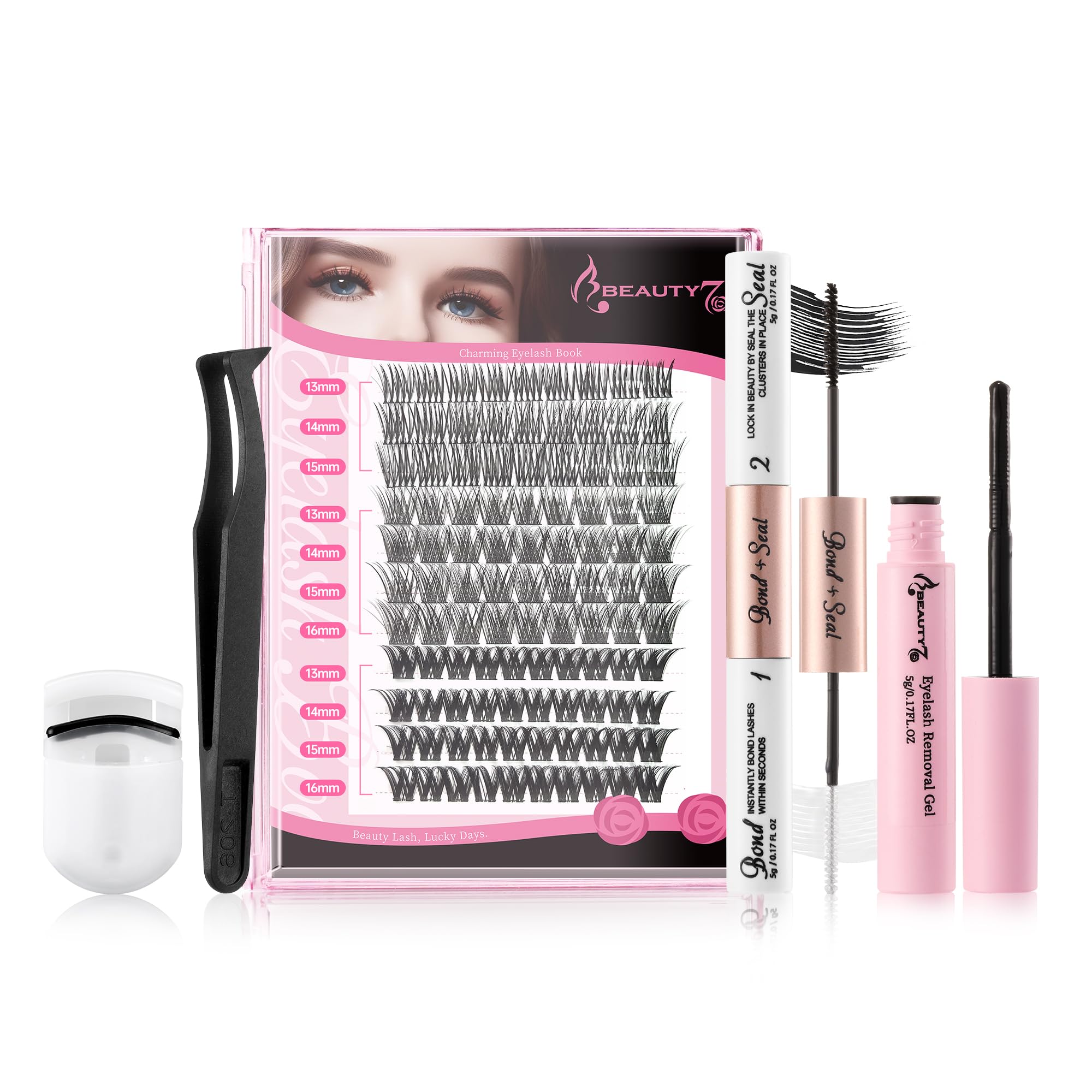 DIY Lash Extension kits 103pcs Volume D Curl Cluster Lashes 3 Styles in 1 Set with Long Lasting Lash Bond and Seal and Lash Tweezers, Lash Curler, Lash Remover for Beginners